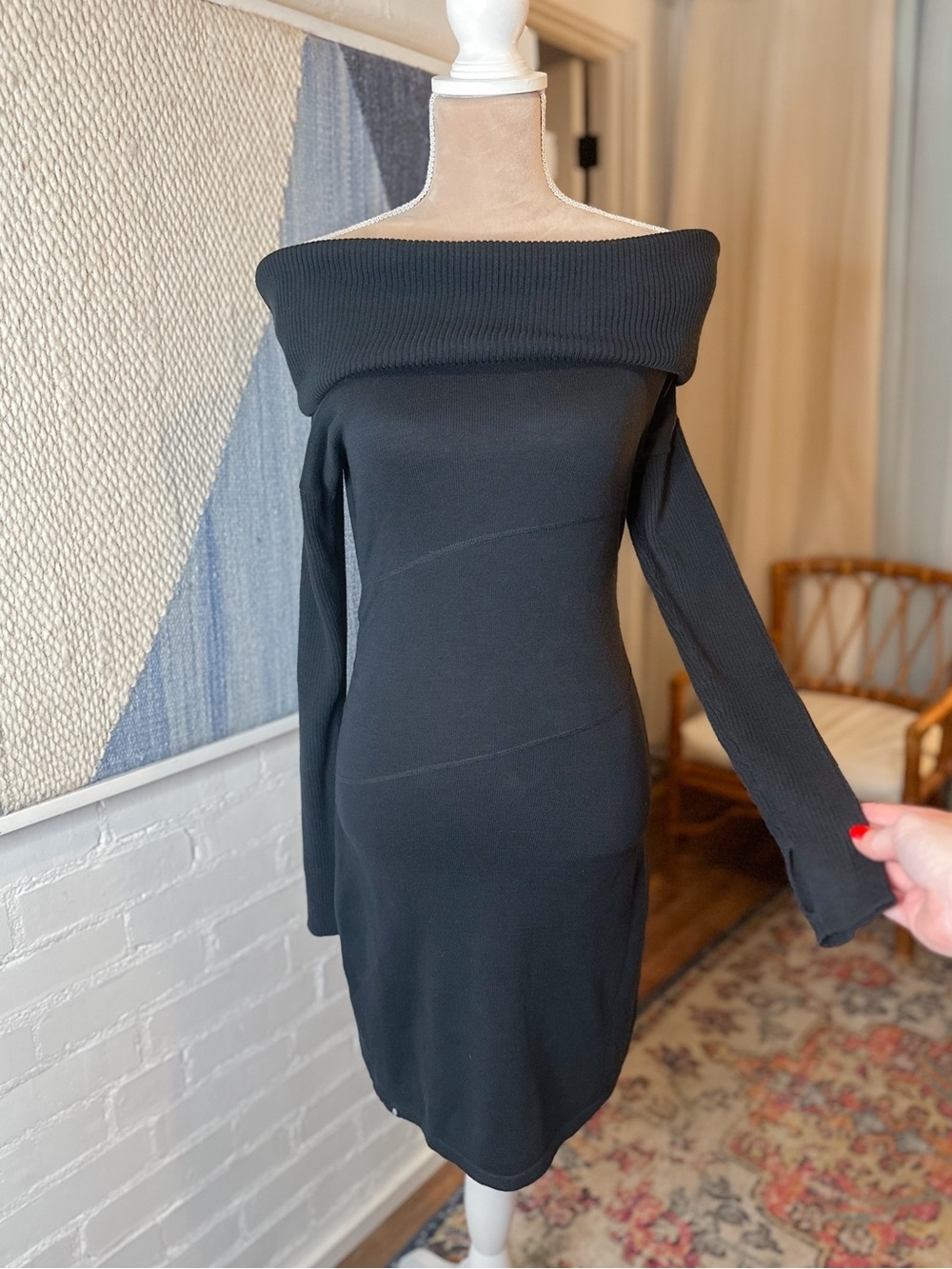 Athleta Black Sweater Dress with Ribbed Cowl Neck